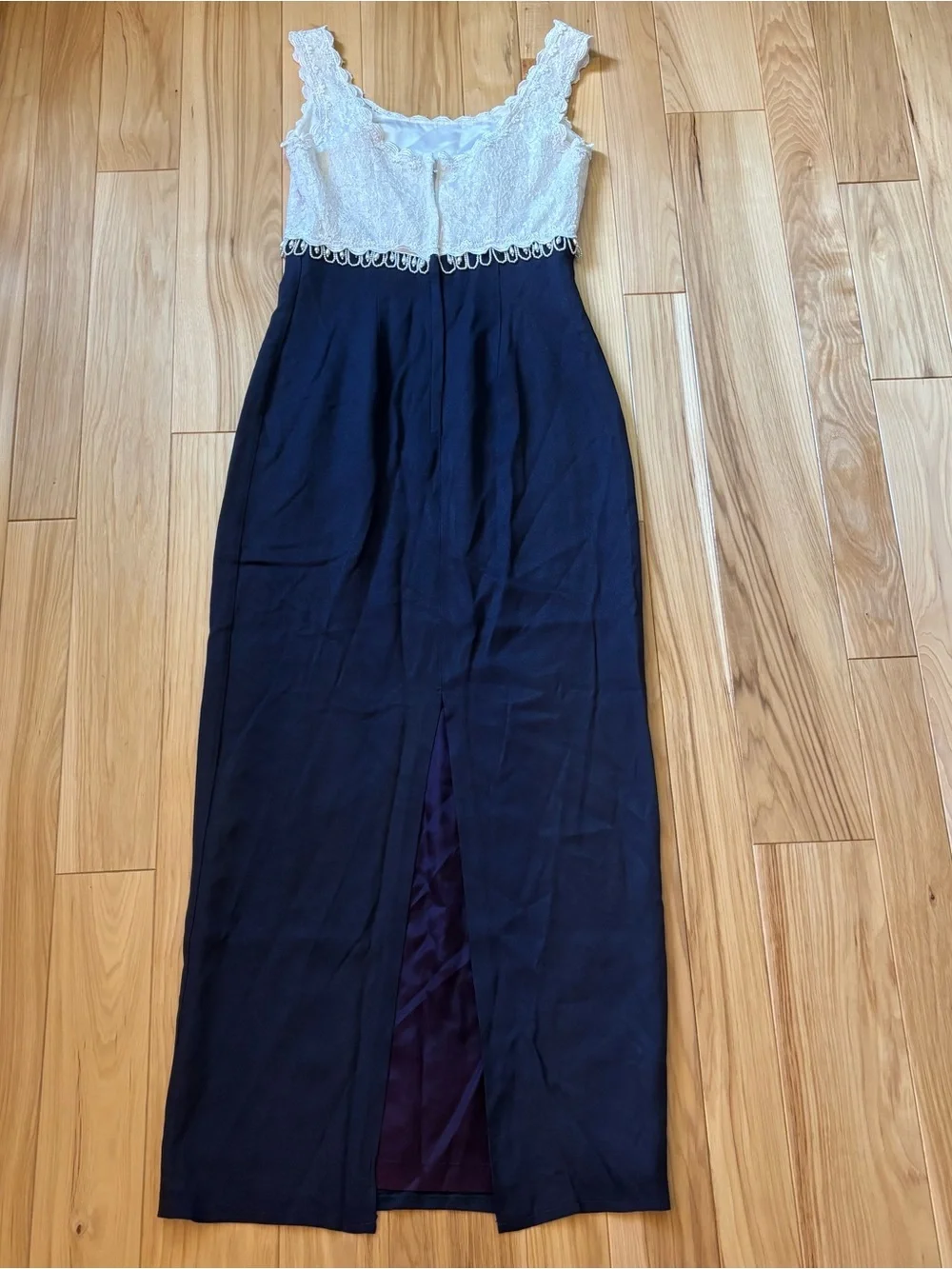 Vintage 90’s Loralie Original White Lace Bust Pearl Embellished Blue Maxi Dress